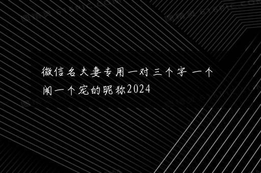 微信名夫妻专用一对三个字 一个闹一个宠的昵称2024